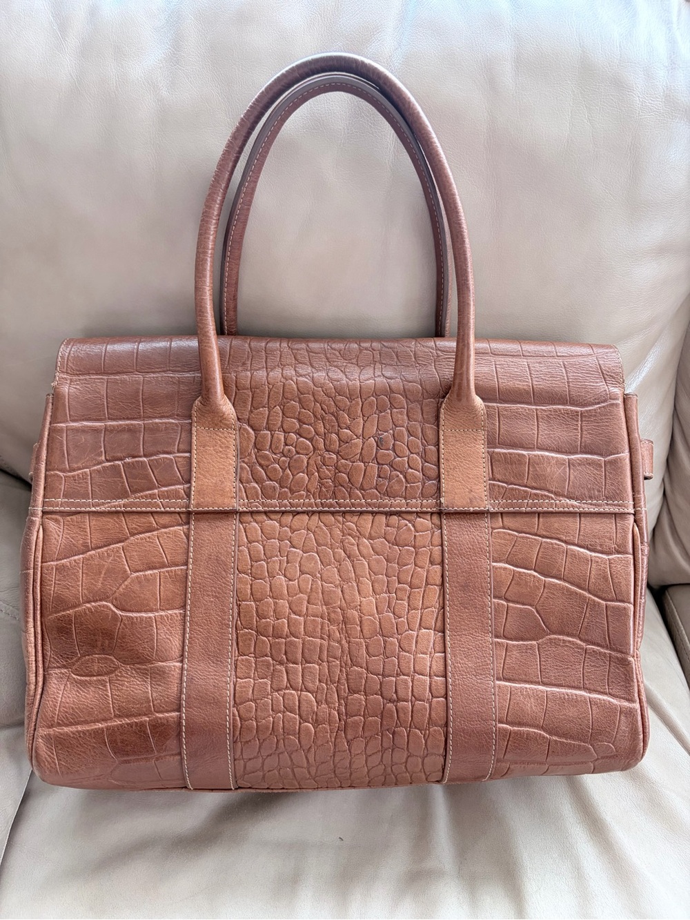 Mulberry Brown Croc-Embossed Leather Satchel - Picture 2 of 12